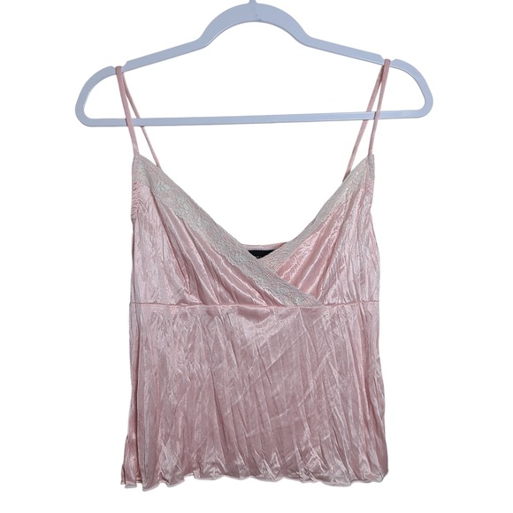 Express Tops - EXPRESS Vtg Pink Satin Lace Trim Babydoll Cami M Y2K Coquette Girl Fairy Slinky